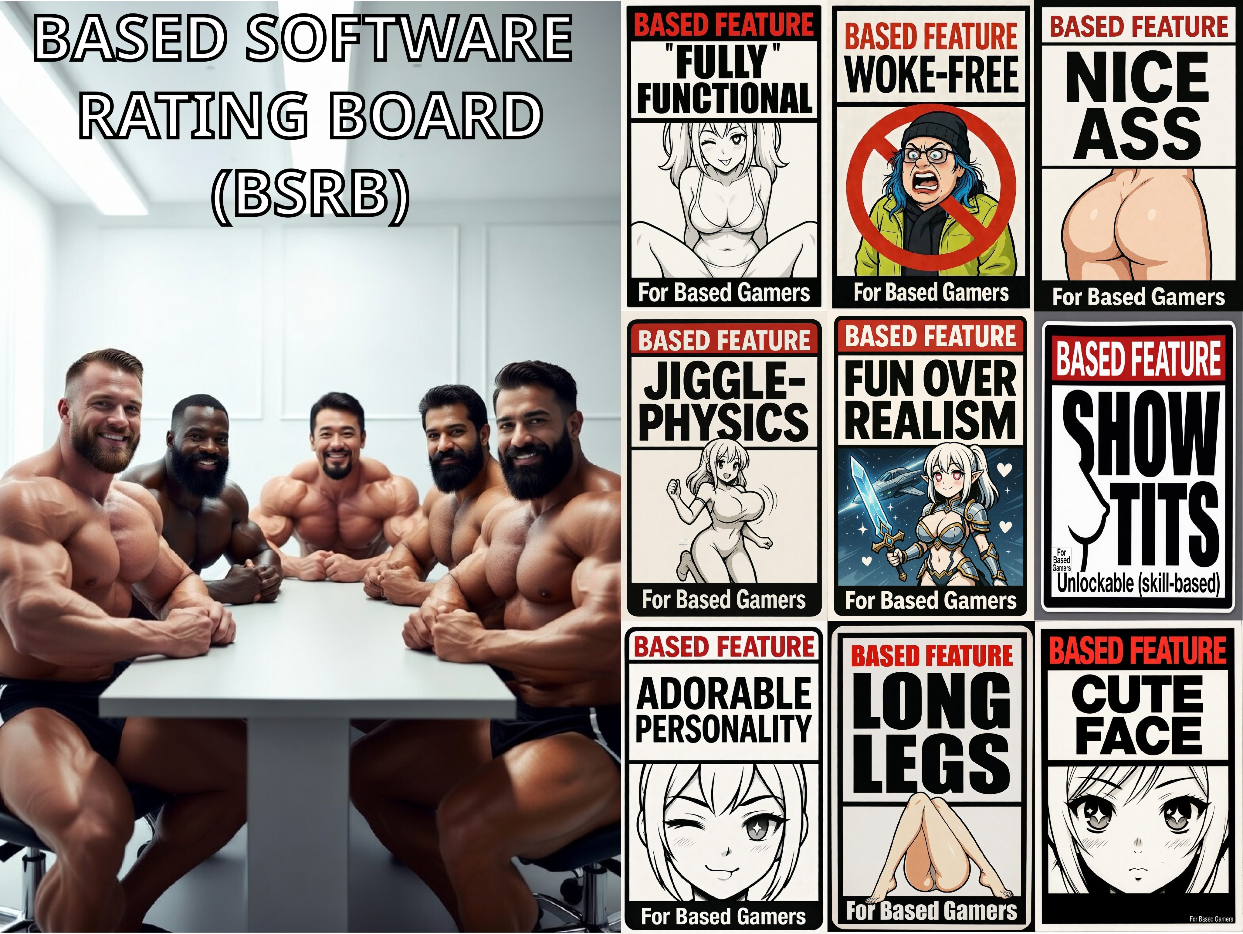 The Based Software Rating Board committee - a diverse panel of chad gamers